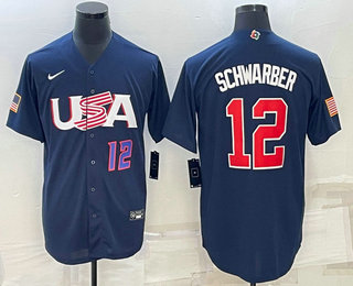 Men%27s USA Baseball #12 Kyle Schwarber Number 2023 Navy World Baseball Classic Stitched Jersey